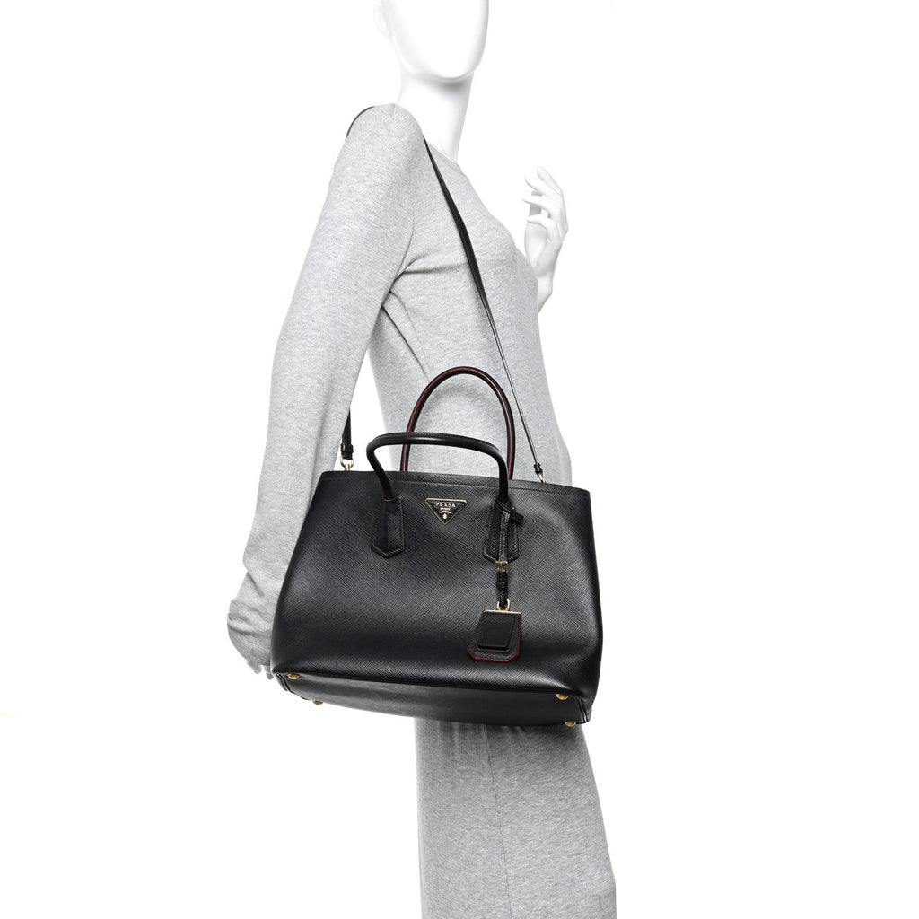 Saffiano Cuir Large Double Bag Black Fuoco