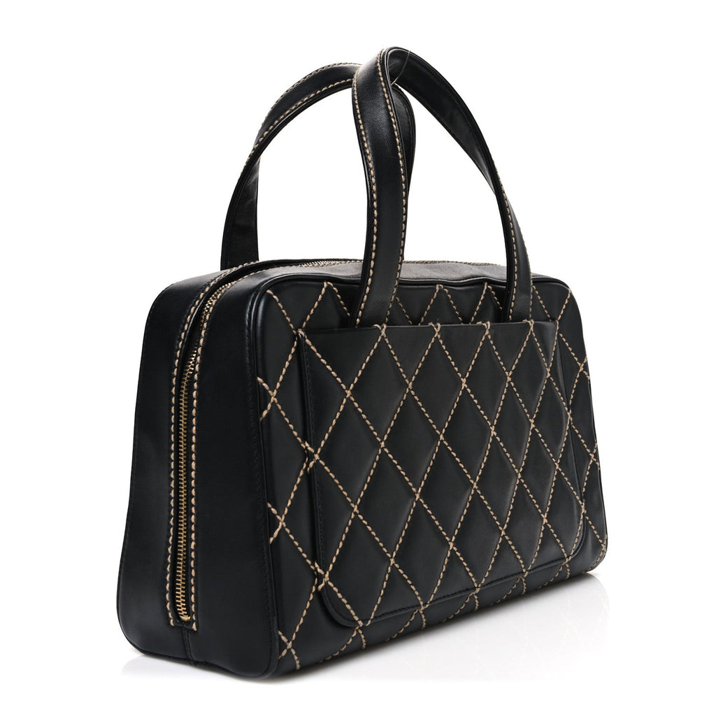 Calfskin Wild Stitch Top Handle Bag Black