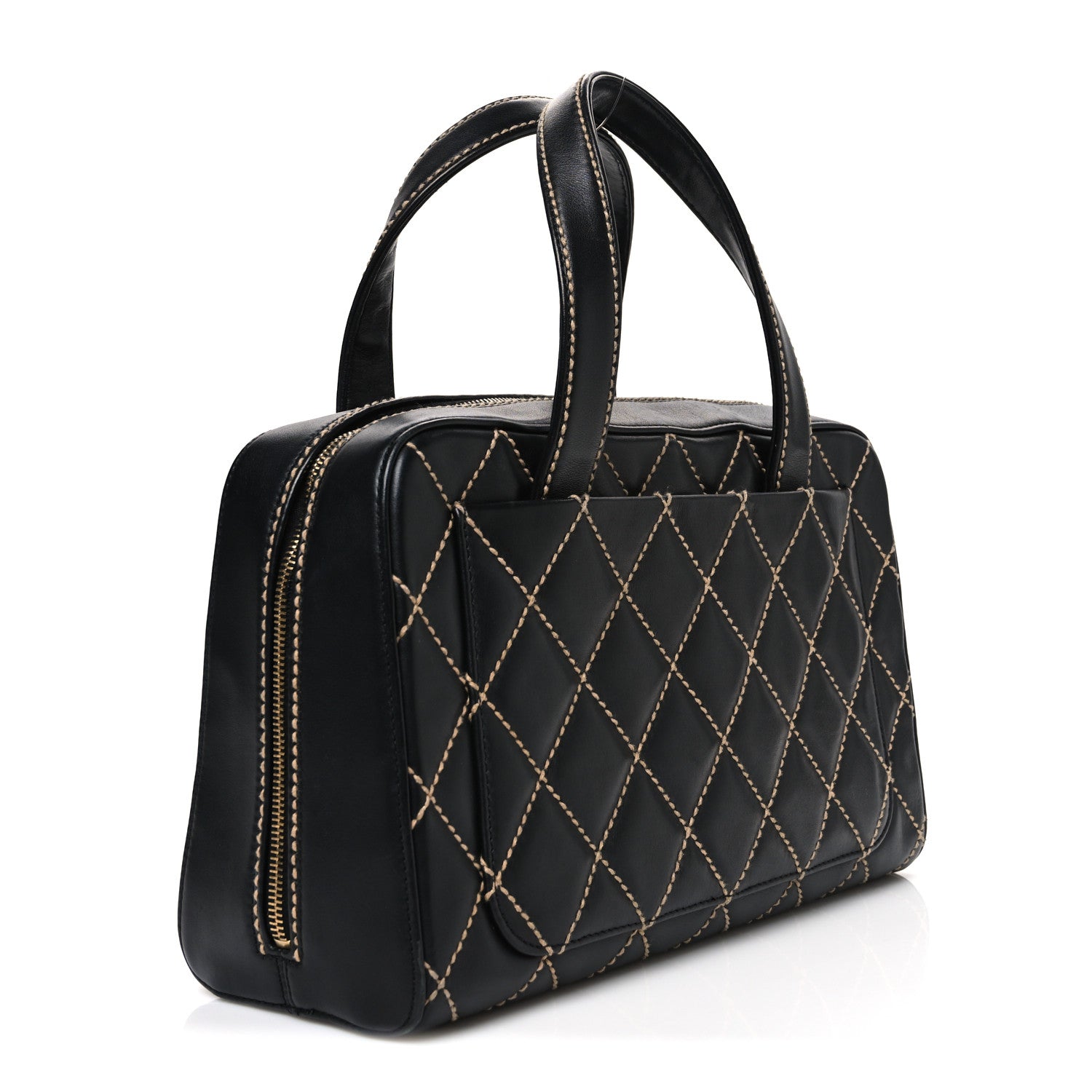 Calfskin Wild Stitch Top Handle Bag Black