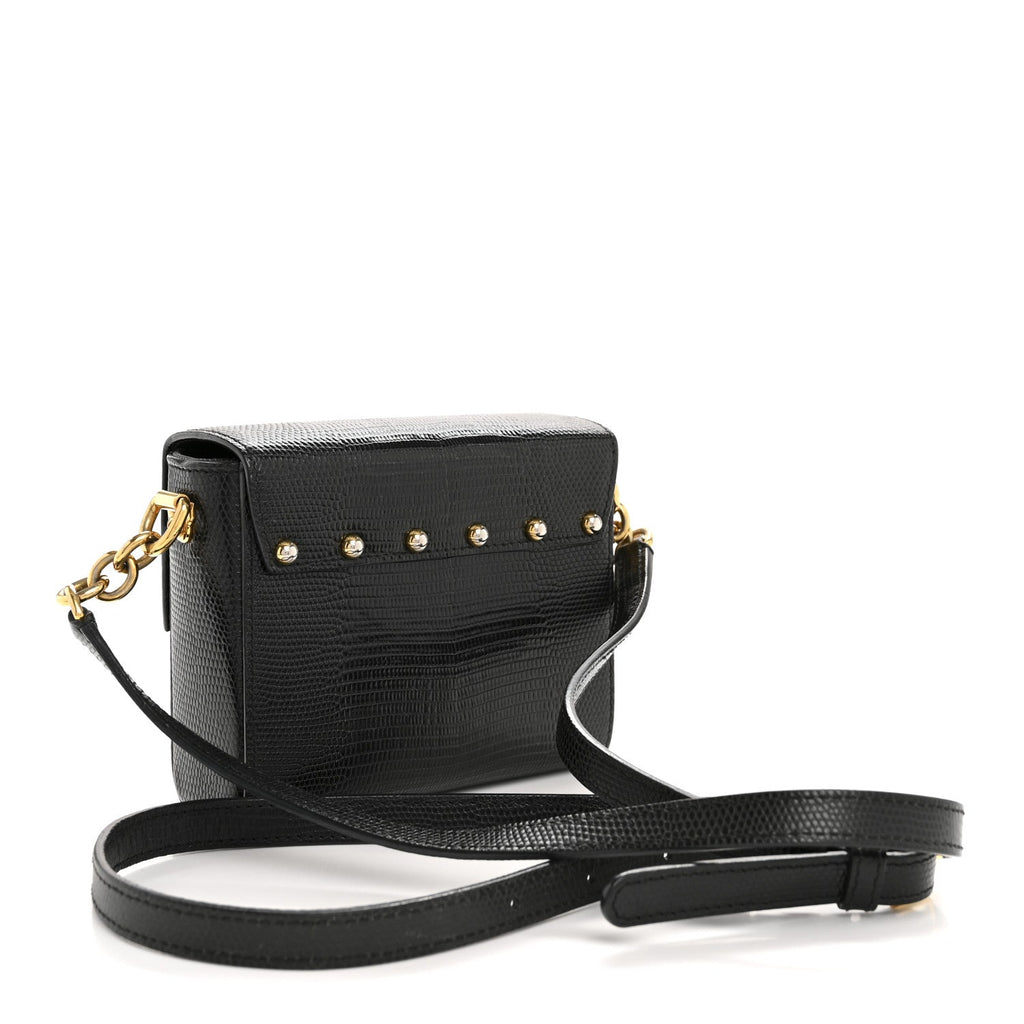 Calfskin Iguana Embossed Mini Lucia Satchel Black