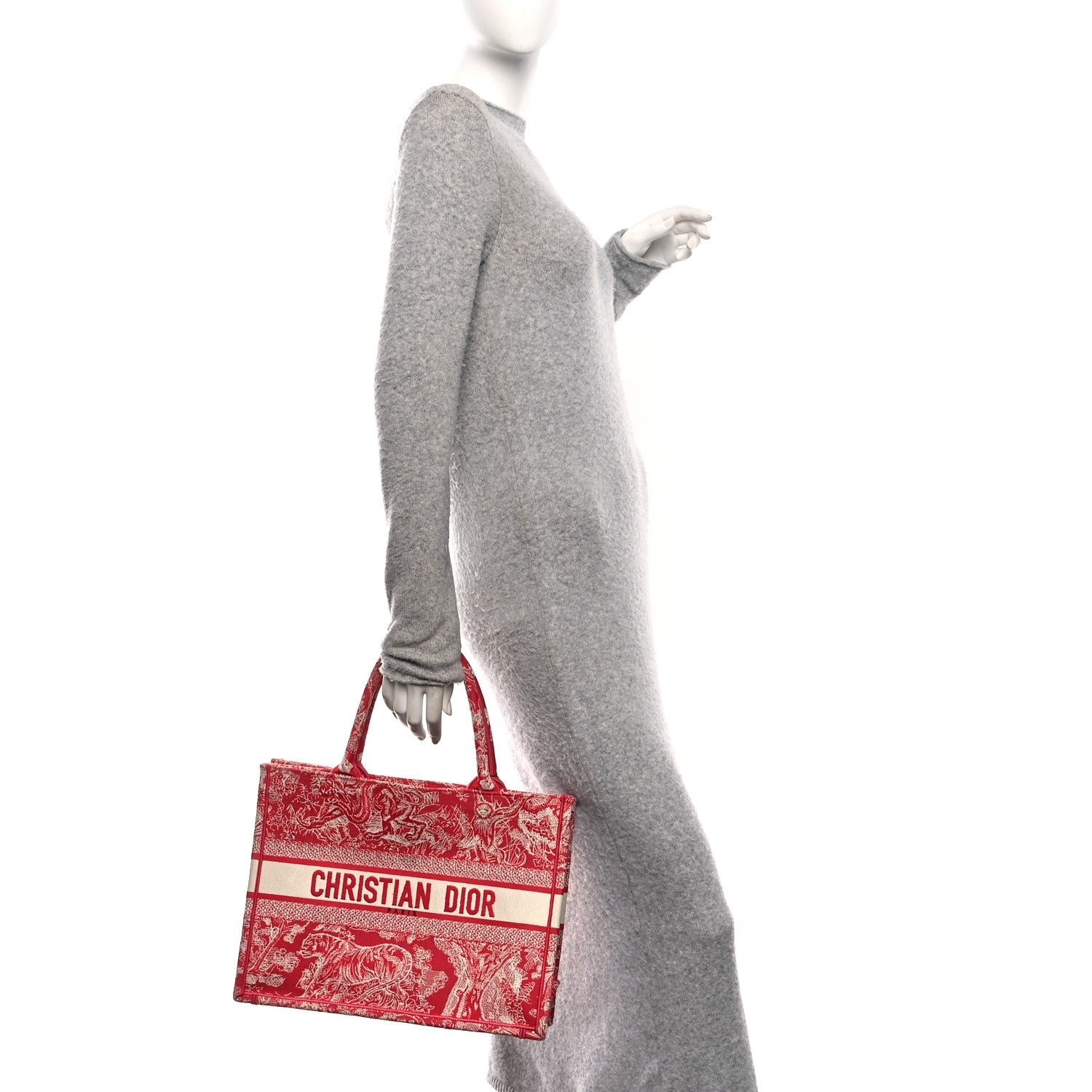 Canvas Embroidered Medium Dioriviera Toile De Jouy Book Tote Raspberry