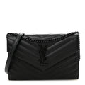 Grain De Poudre Matelasse Chevron Monogram Monochrome Envelope Chain Wallet Black