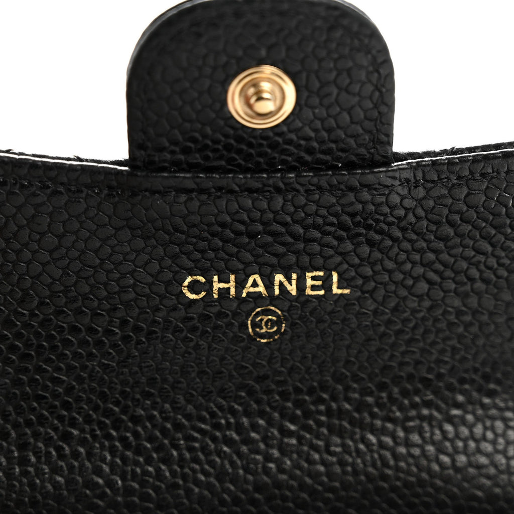 Caviar Quilted Flap  Holder Wallet Black