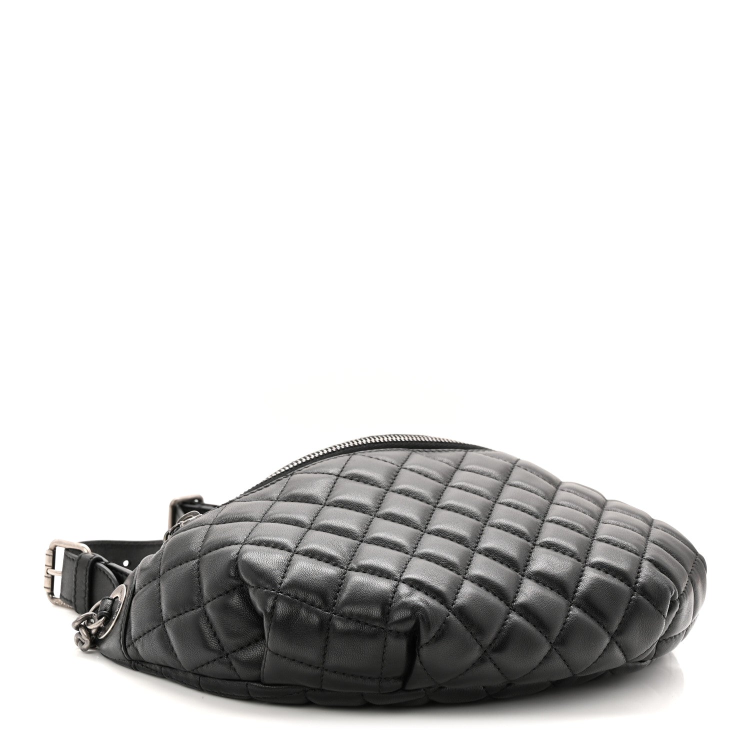 Lambskin Quilted Banane Waist Bag Fanny Pack Black