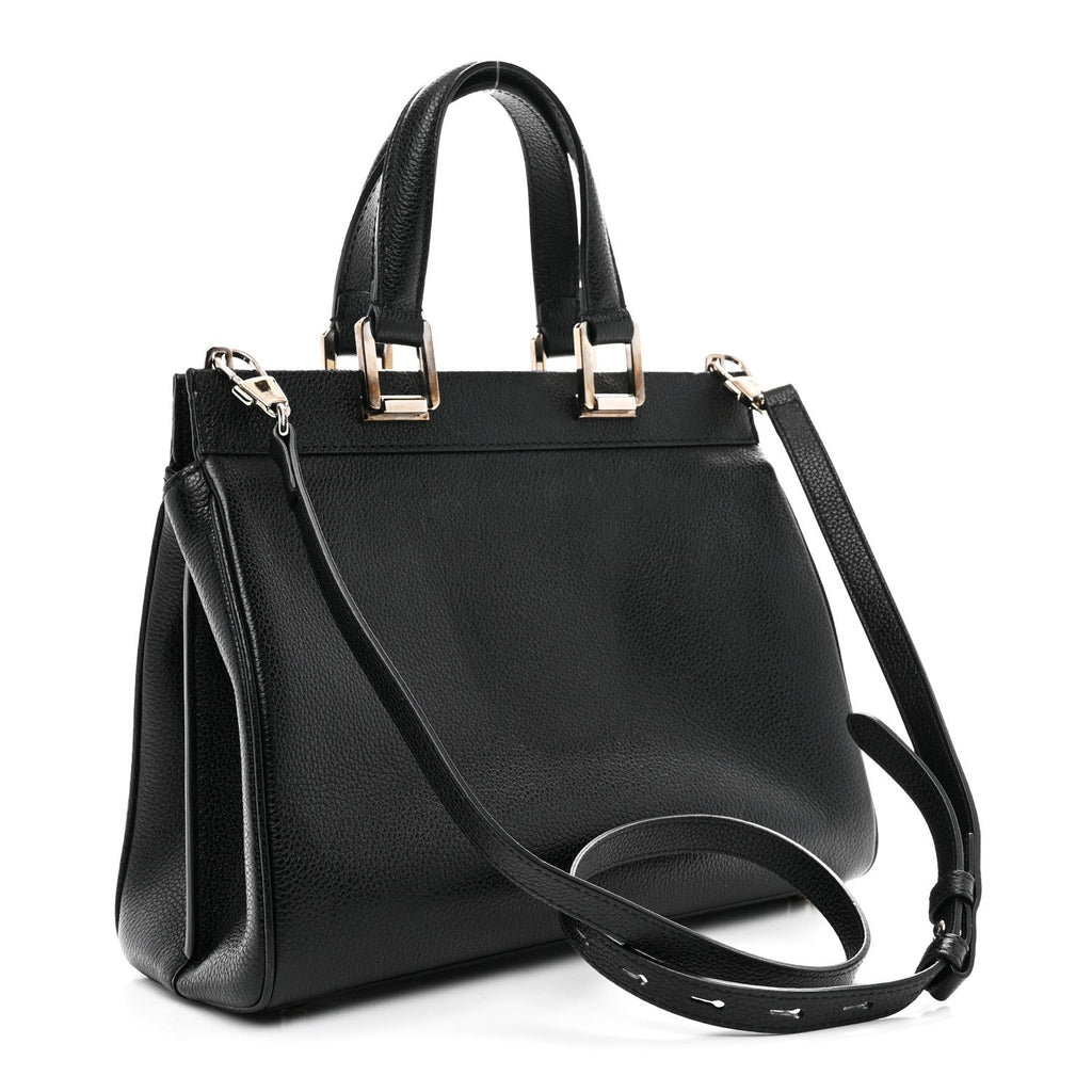 Grainy Calfskin Small Zumi Top Handle Bag Black