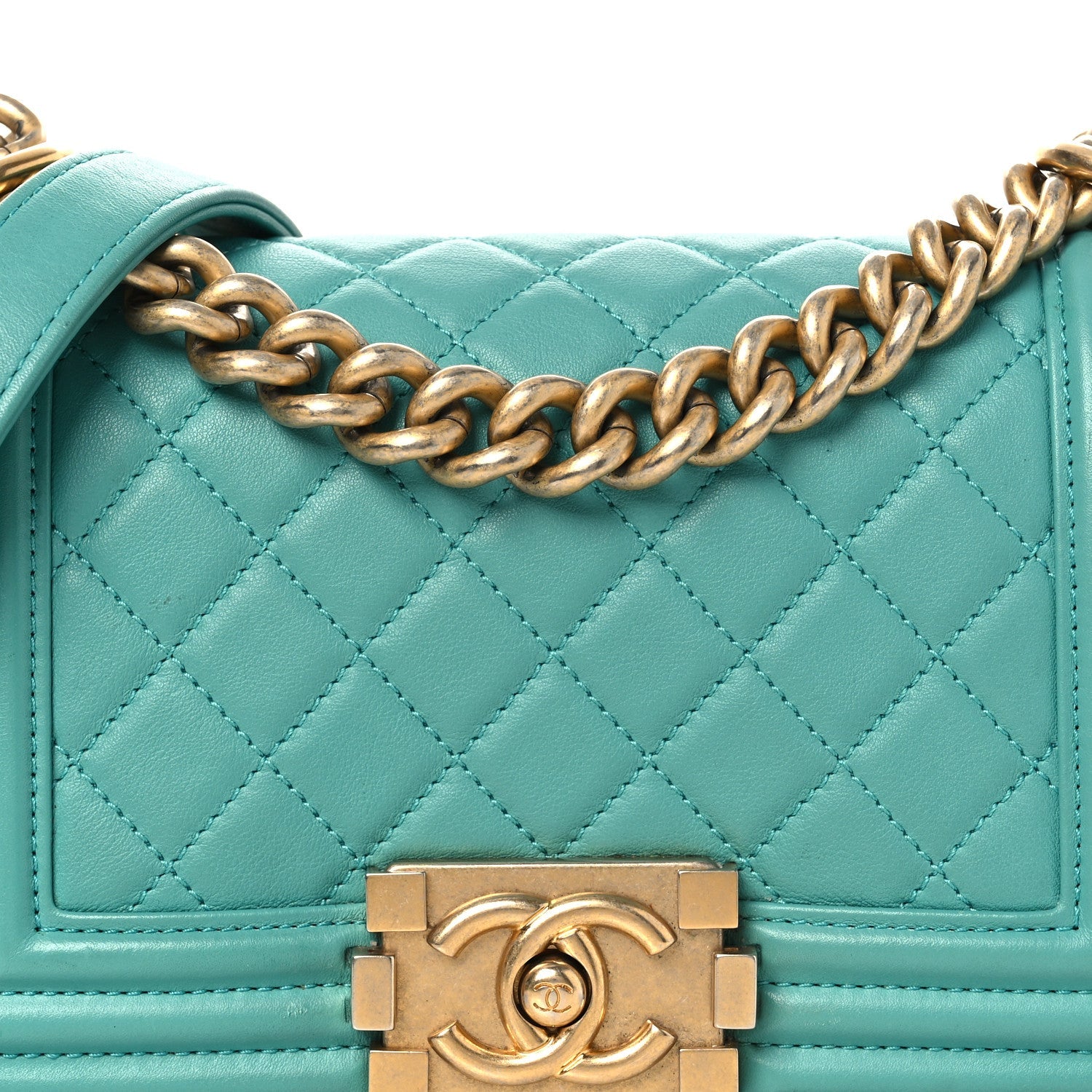 Lambskin Quilted Small Boy Flap Dark Turquoise