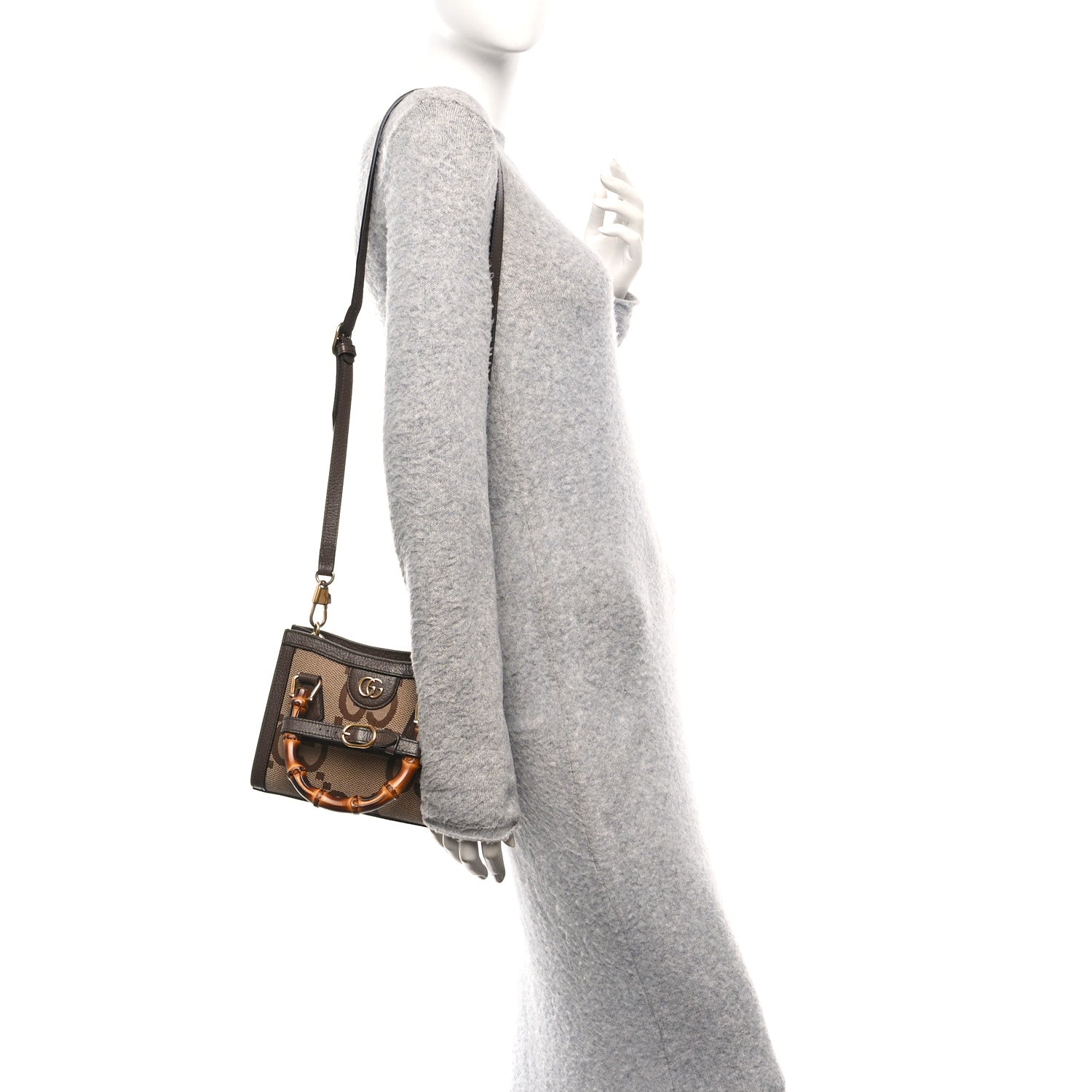 Monogram Jumbo GG Textured Dollar Calfskin Mini Diana Tote Bag Camel Ebony New Acero