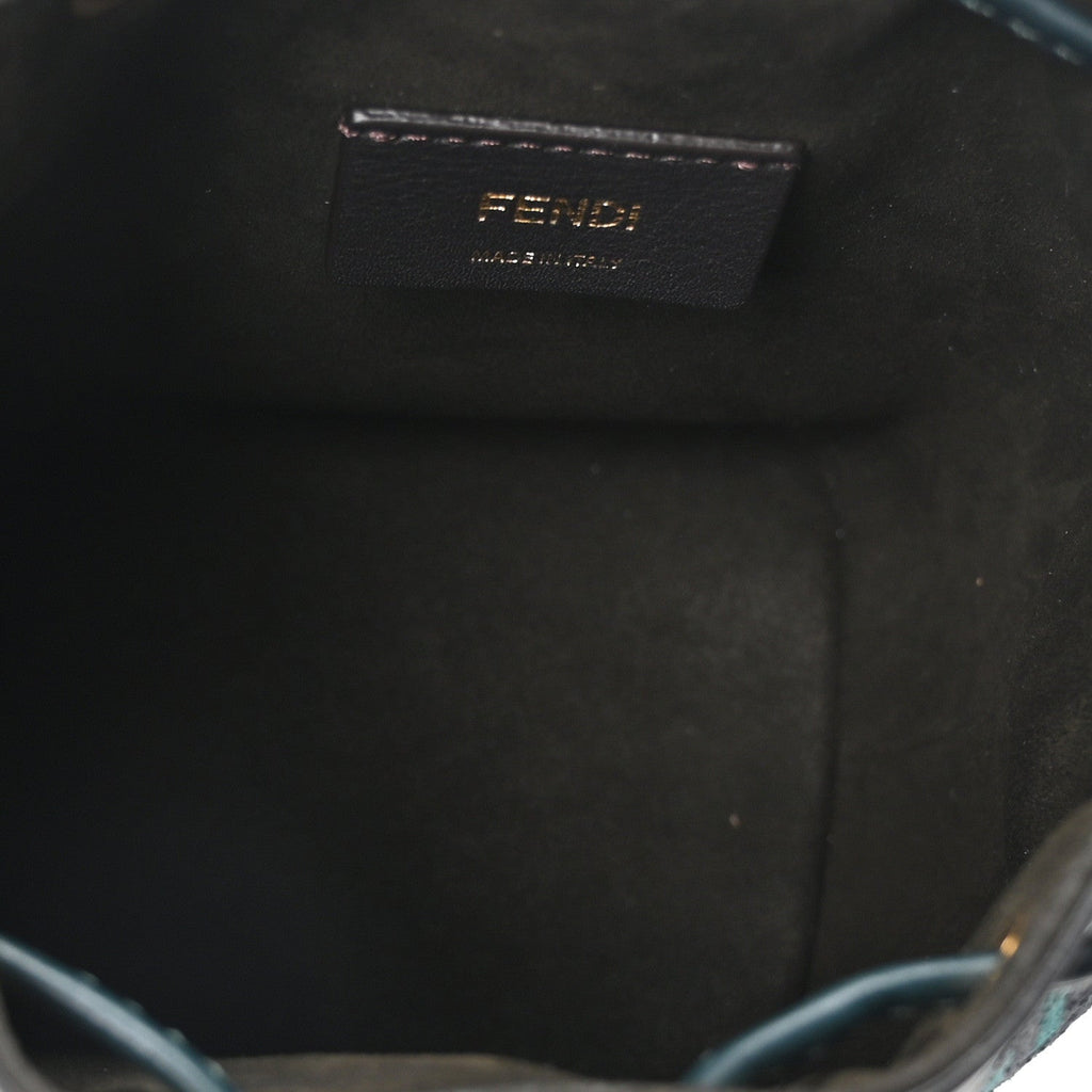Chenille Vitello F is Fendi Micro FF Mini Mon Tresor Bucket Bag Verde Inglese