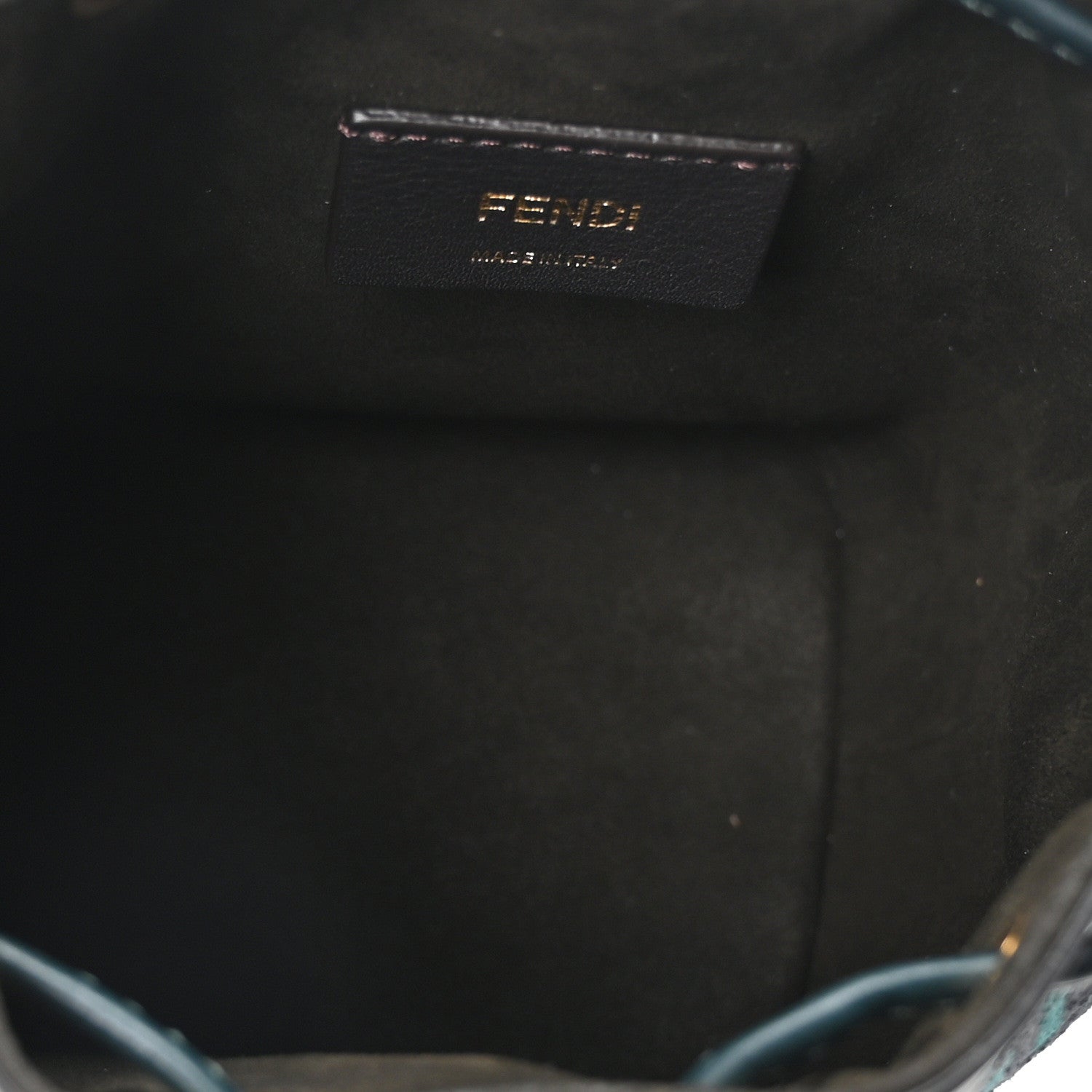 Chenille Vitello F is Fendi Micro FF Mini Mon Tresor Bucket Bag Verde Inglese