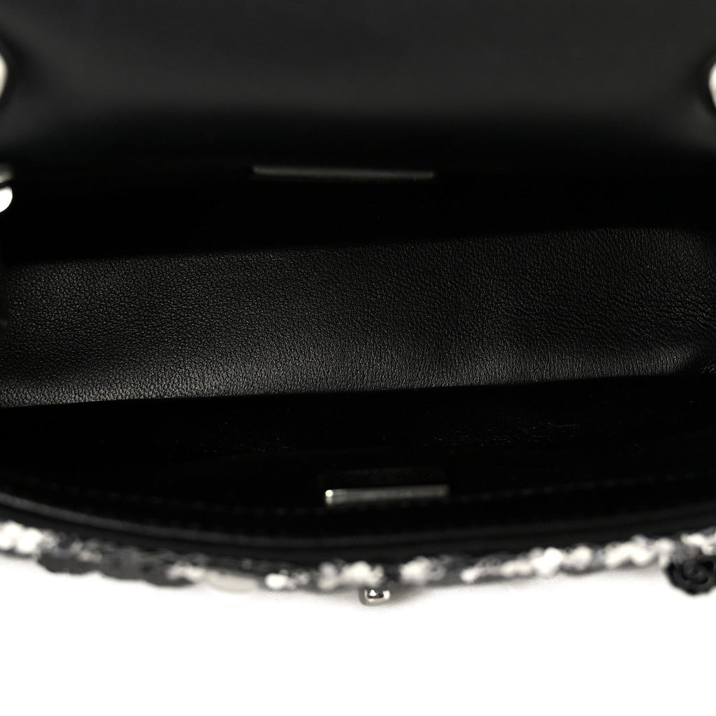 Sequin Quilted Small Single Flap Silver Black