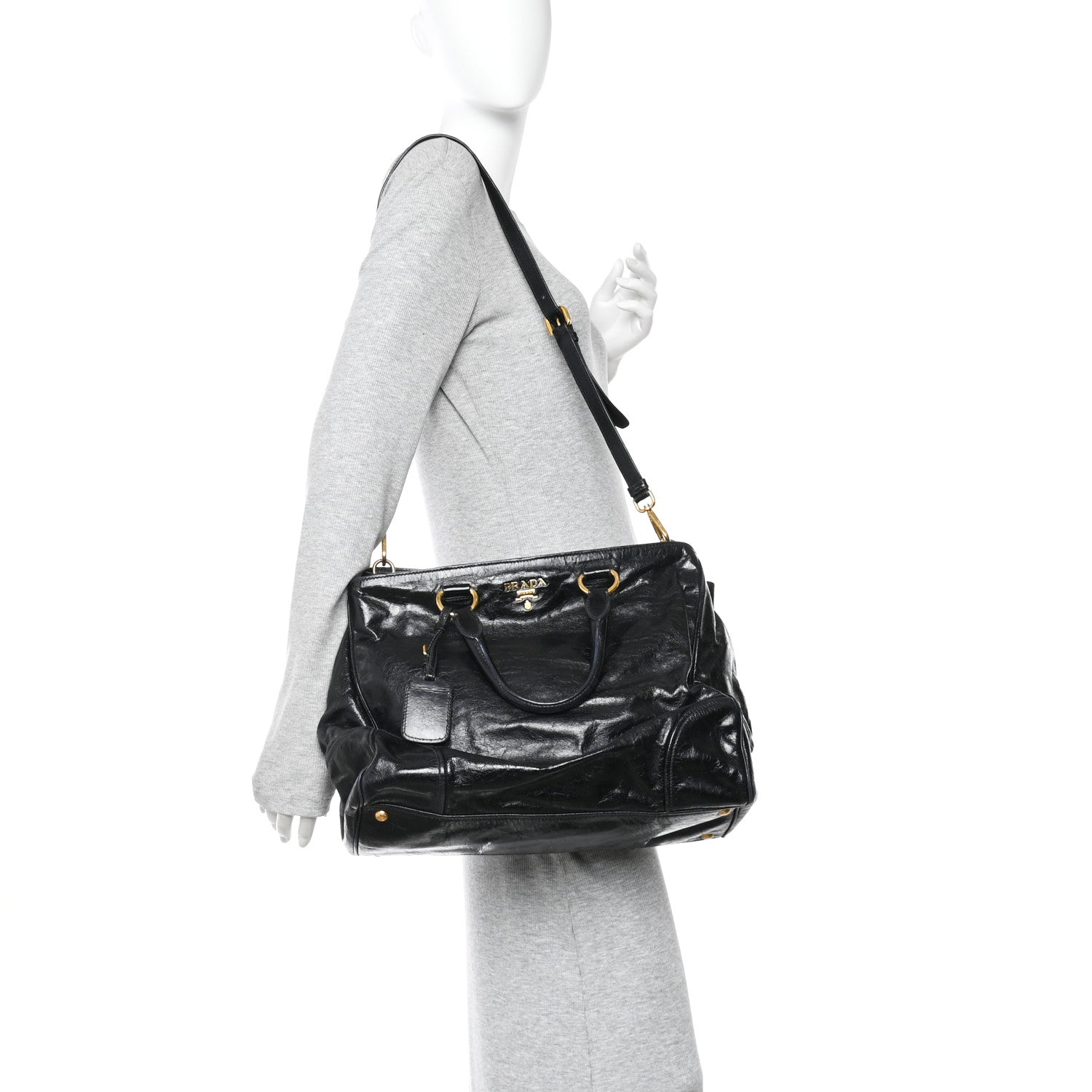 Vitello Shine Shopping Satchel Black