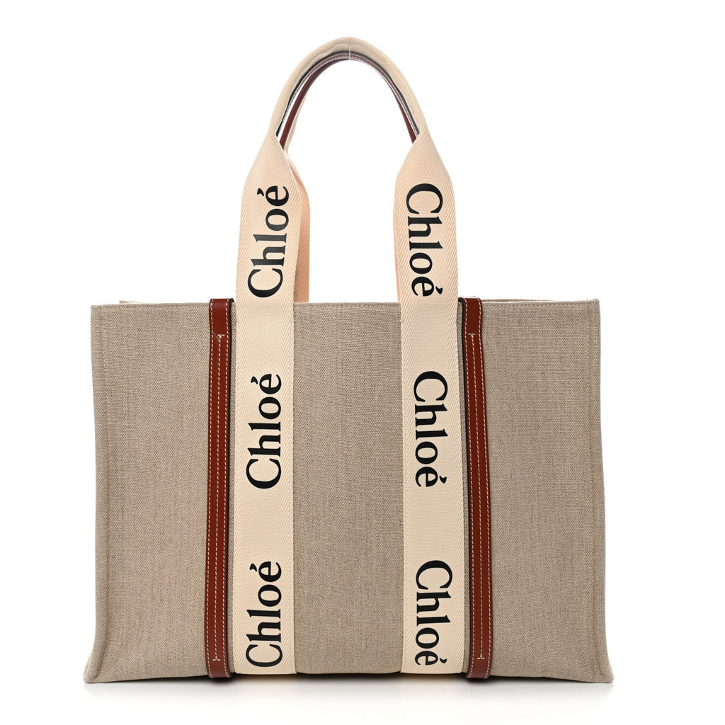 Cotton Calfskin Large Woody Ribbon Tote White Brown