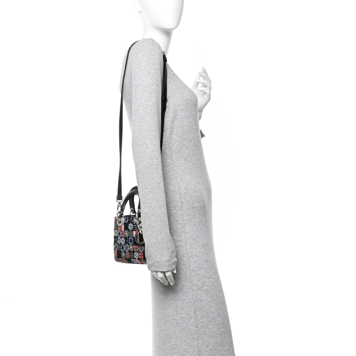 Satin Lambskin Embroidered Beaded Mini Lady Dior Black Multicolor