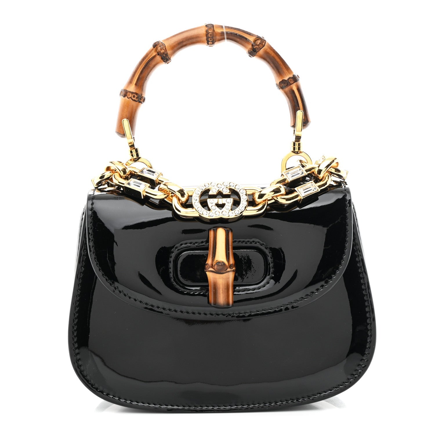 Patent Crystal Mini Bamboo 1947 Top Handle Chain Bag Black