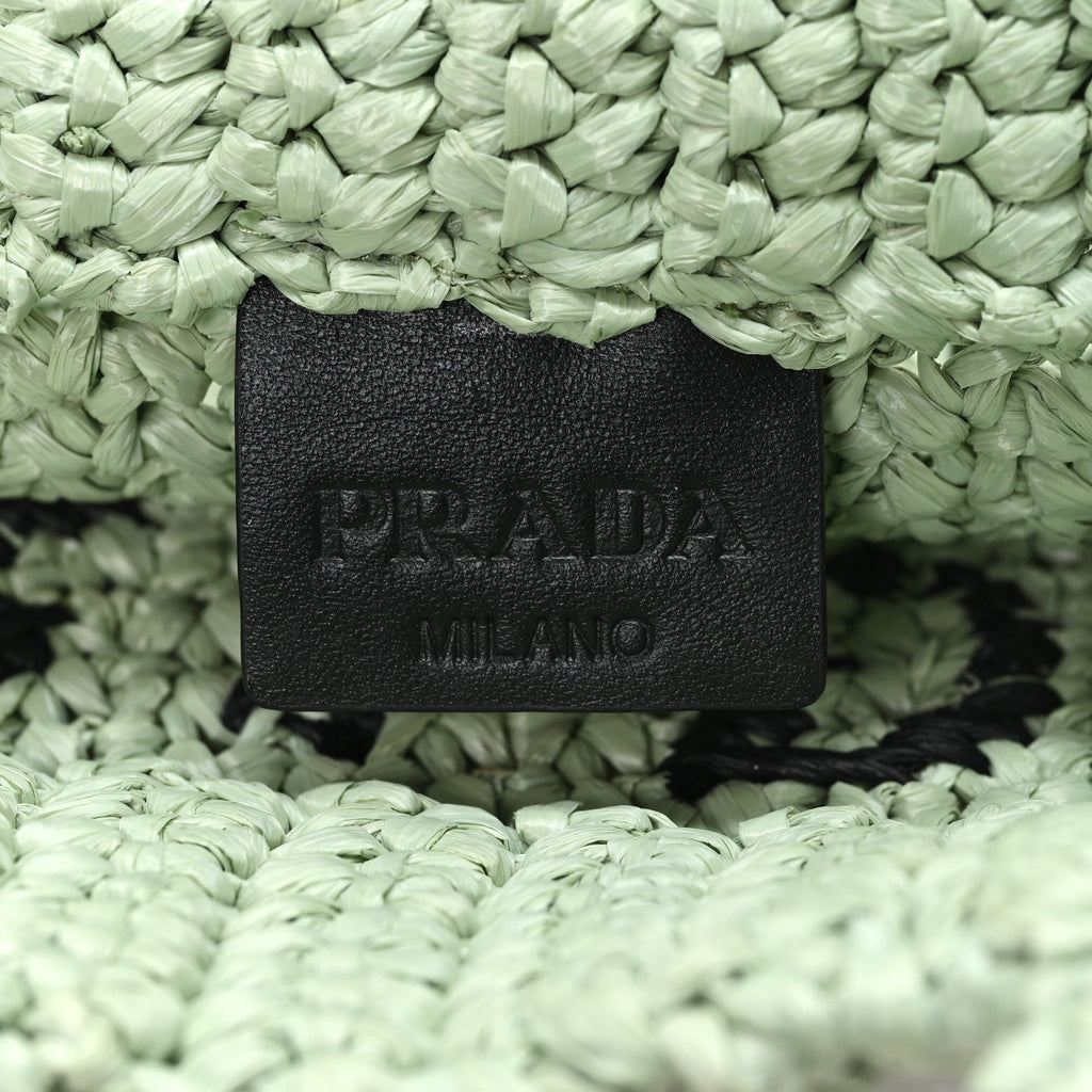 Yarn Raffia Effect Crochet Small Logo Tote Acqua