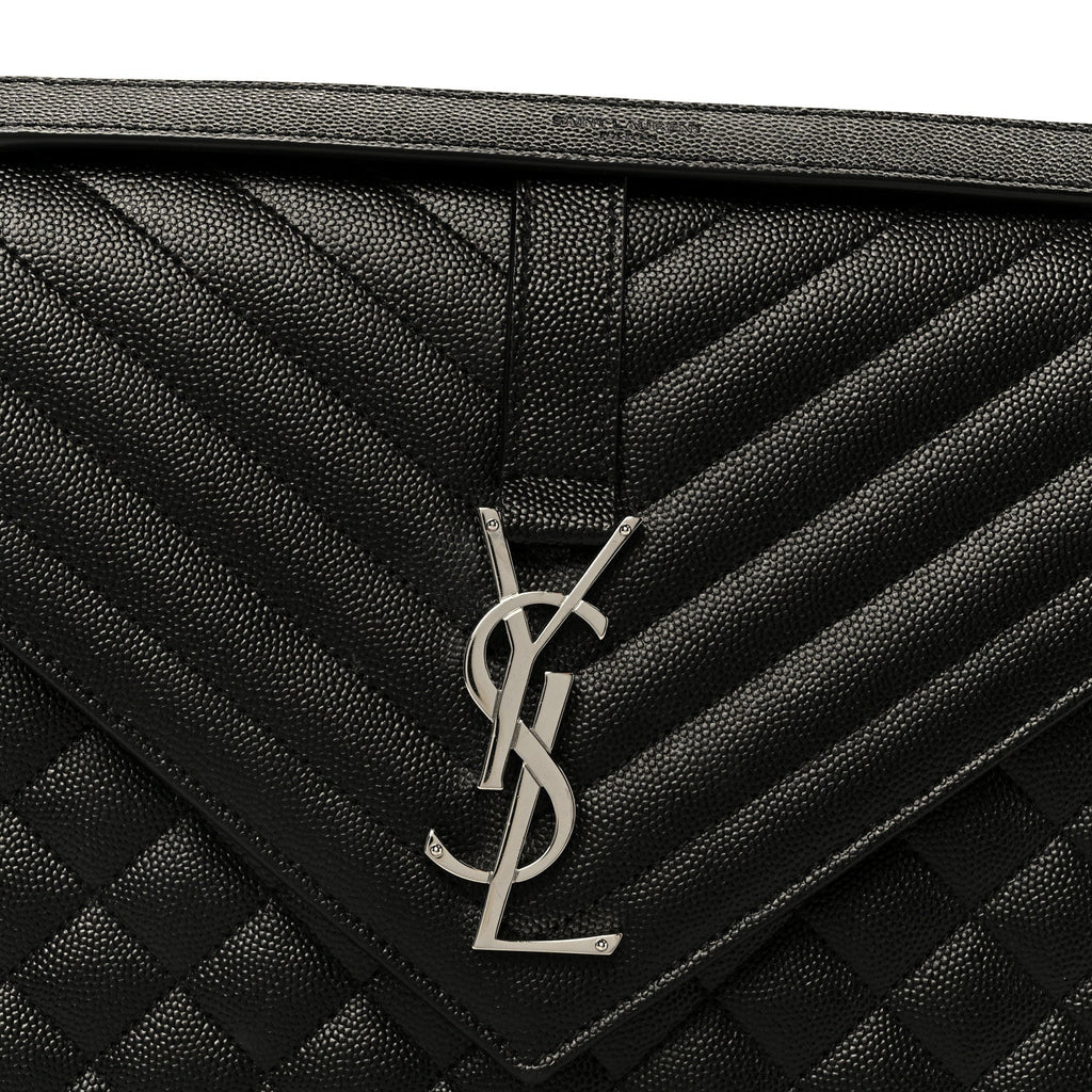 Grain De Poudre Textured Mixed Matelasse Large Triquilt Monogram Satchel Black