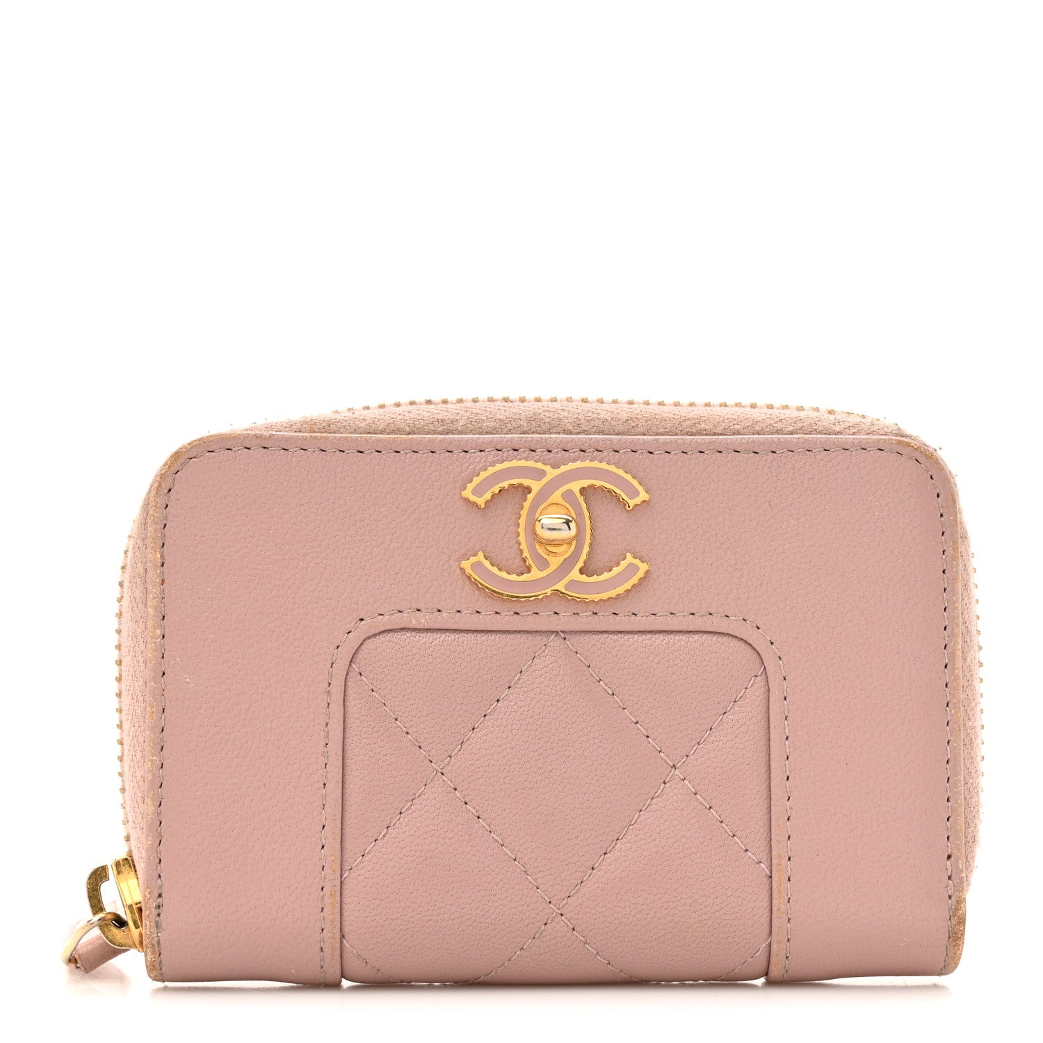 Sheepskin Quilted Vintage Mademoiselle Zip Coin Purse Pink
