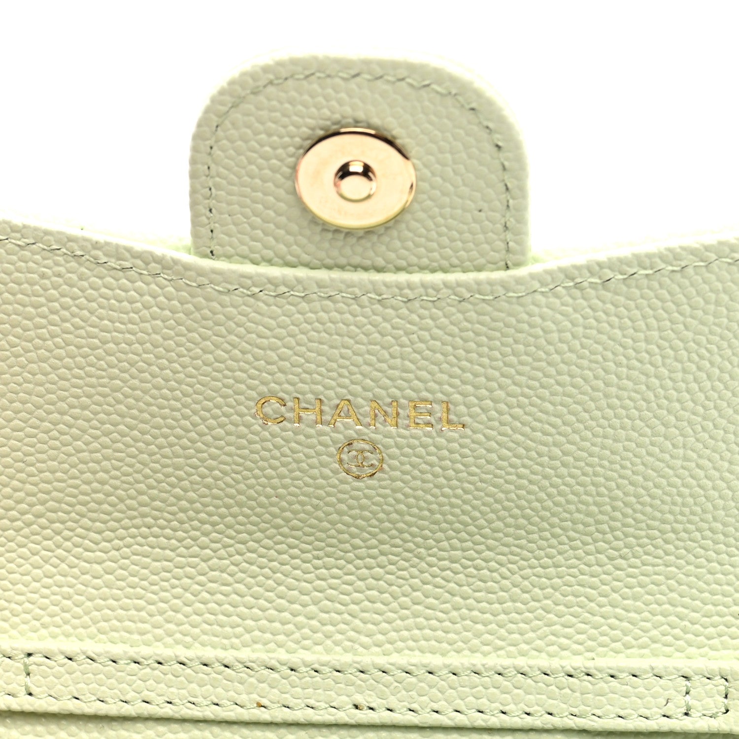 Caviar Quilted Flap  Holder On Chain Light Green