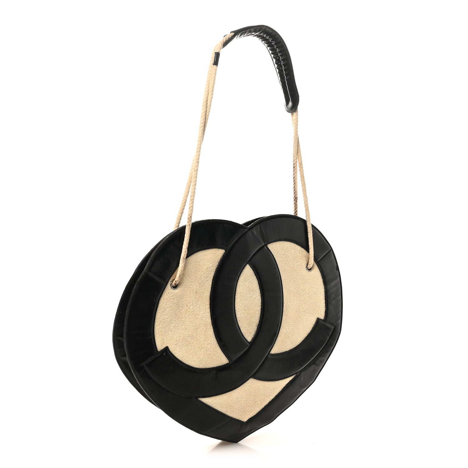 Patent Terry Cloth CC Heart Shoulder Bag Black