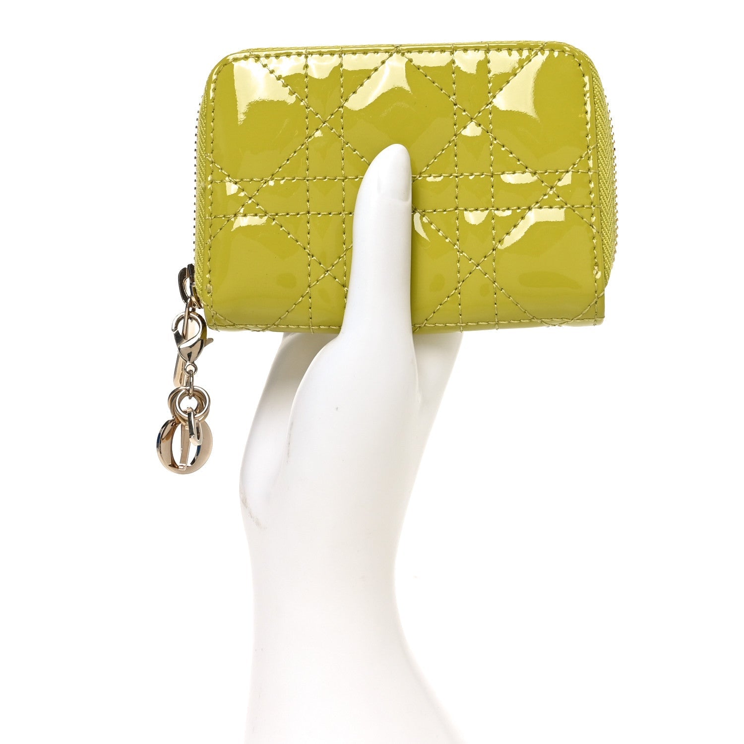 Patent Cannage Small Lady Dior Voyageur Coin Purse Lime