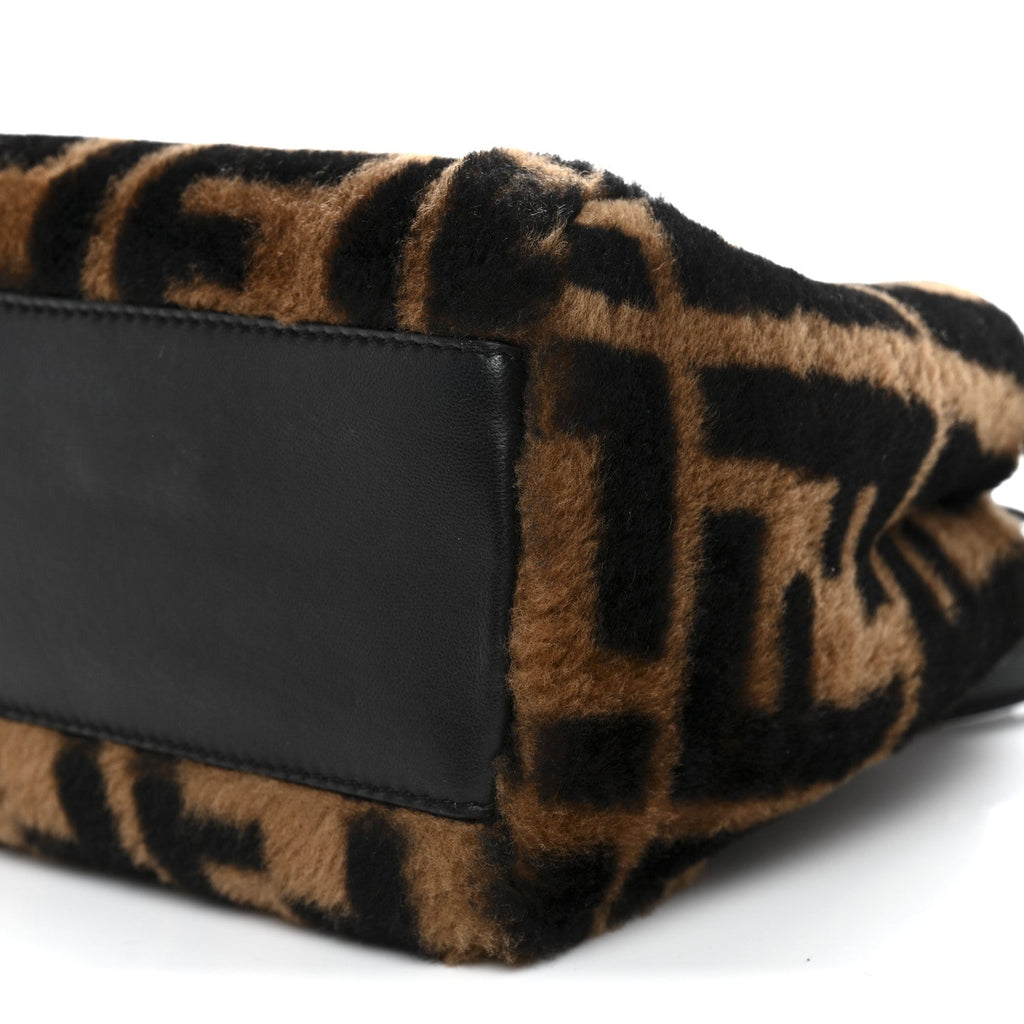 Shearling Nappa Macro FF 1974 Mini Peekaboo Iconic Satchel Tobacco Black