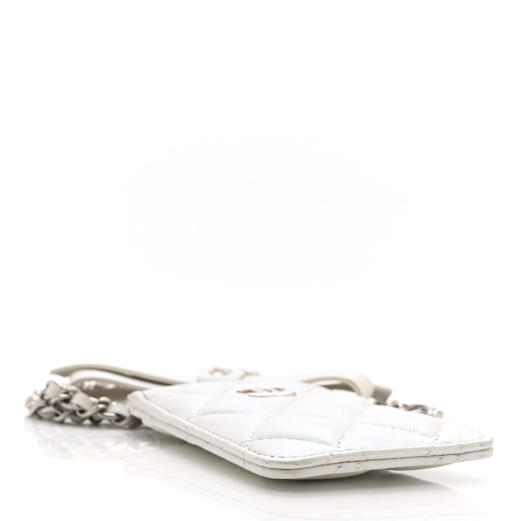 Iridescent Lambskin Quilted Coco Bow  Holder On Chain White