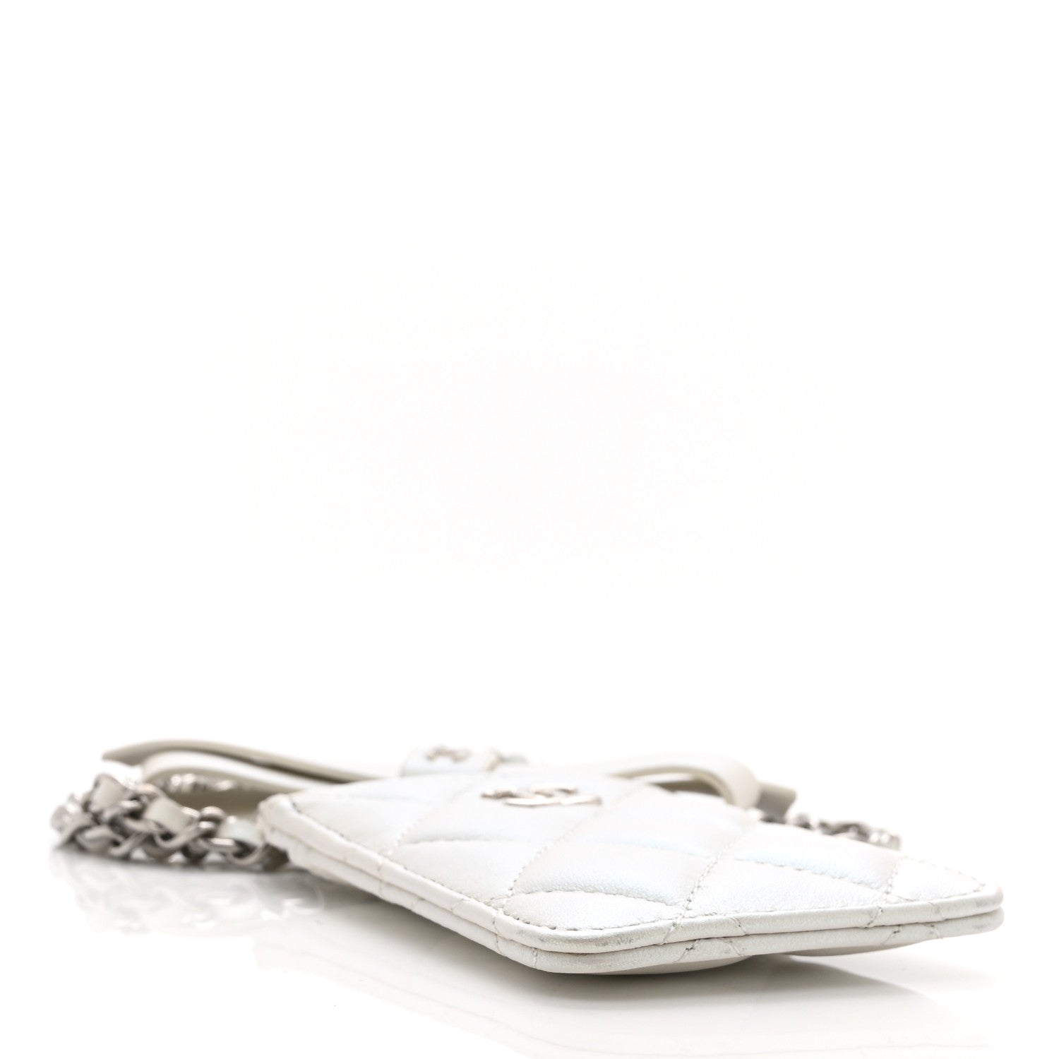 Iridescent Lambskin Quilted Coco Bow  Holder On Chain White