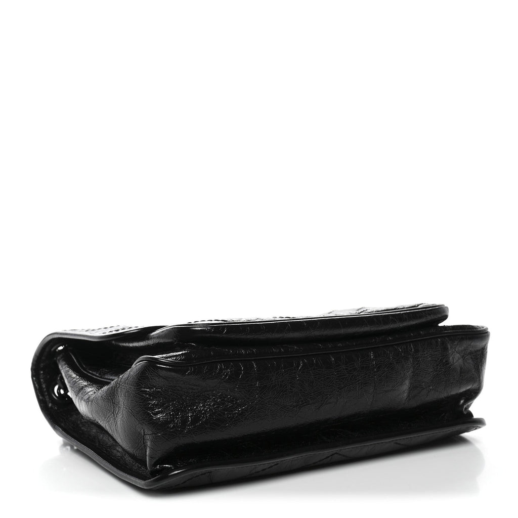 Crinkled Calfskin Matelasse Monogram Medium Niki Chain Satchel Black