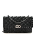 Craquele Nappa Rockstud Spike Wallet on Chain Black