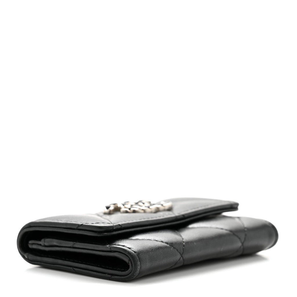Lambskin Quilted Chanel 19 Flap  Holder Black