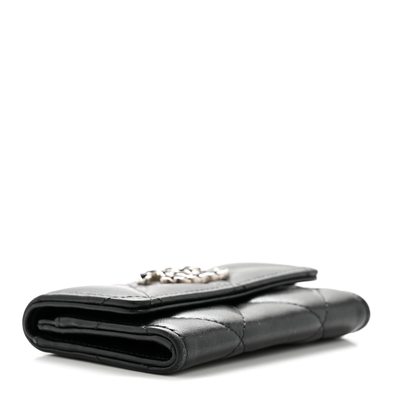 Lambskin Quilted Chanel 19 Flap  Holder Black