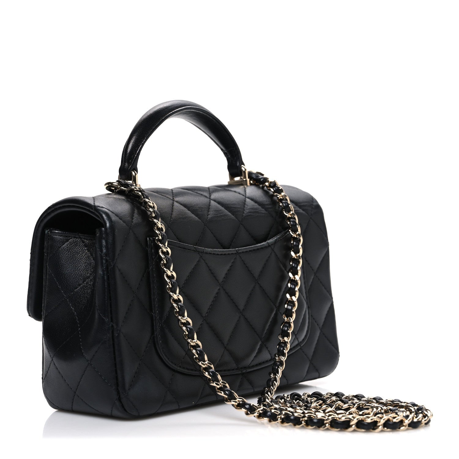 Lambskin Quilted Mini Top Handle Rectangular Flap Black