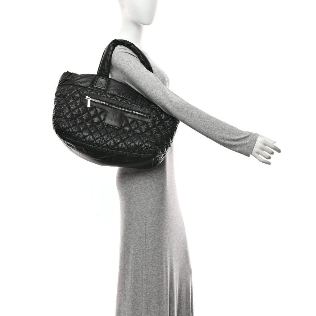 Nylon Quilted Large Coco Cocoon Tote Black