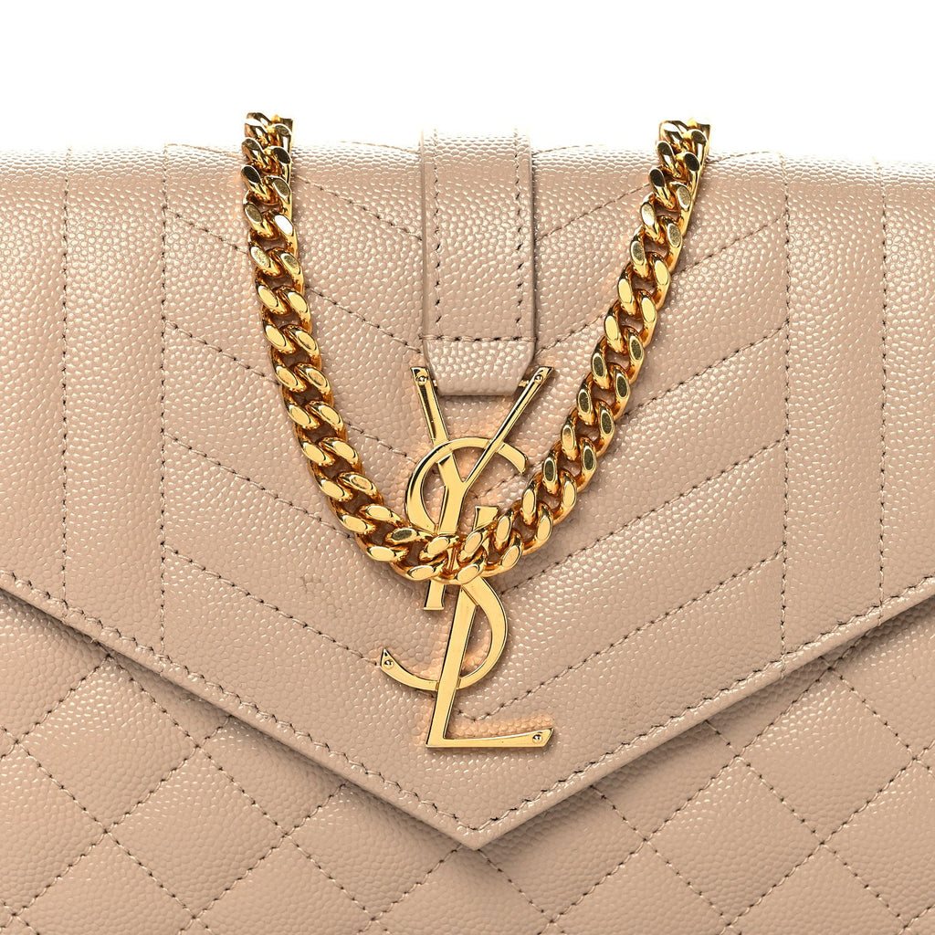 Grain De Poudre Mixed Matelasse Triquilt Monogram Chain Wallet Dark Beige