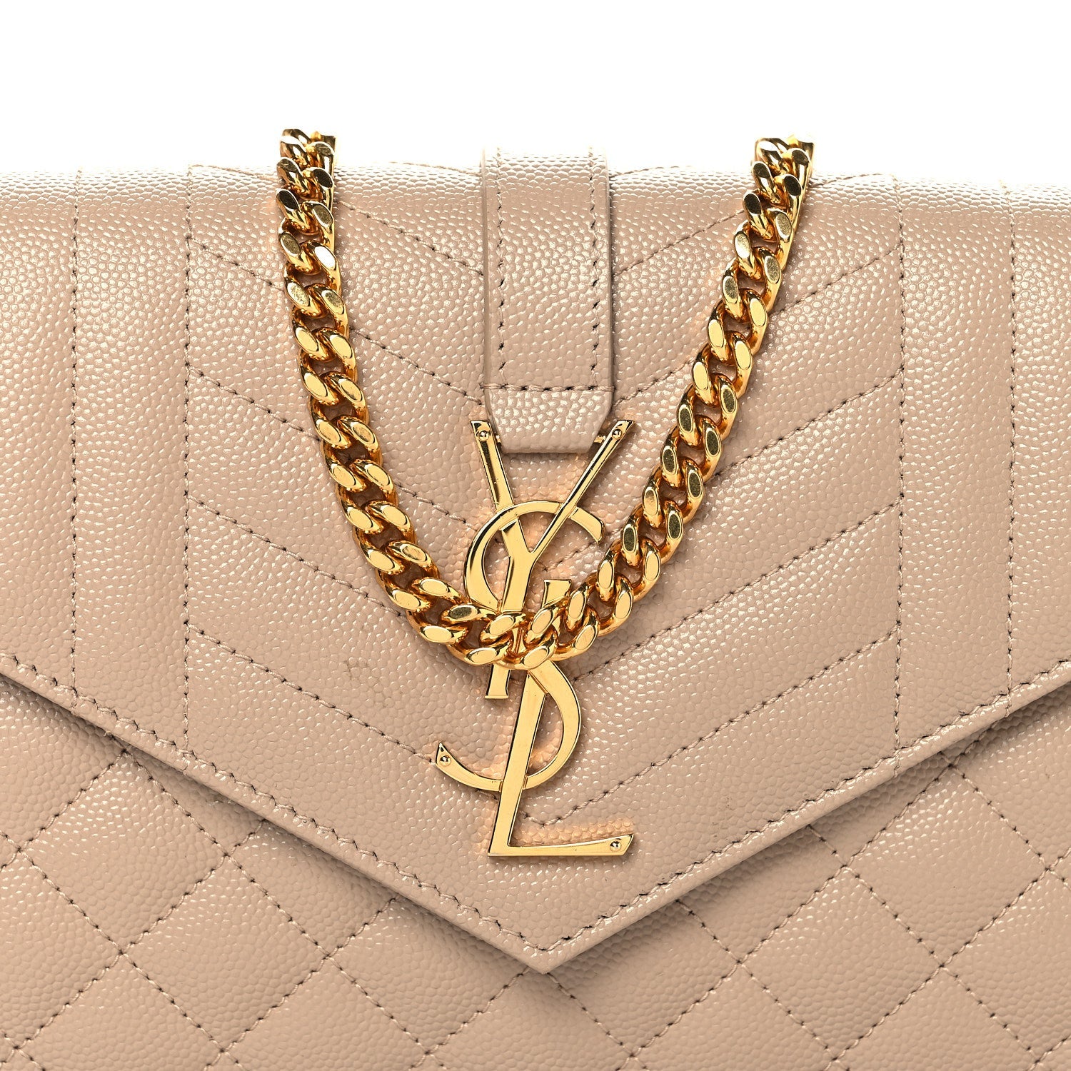 Grain De Poudre Mixed Matelasse Triquilt Monogram Chain Wallet Dark Beige