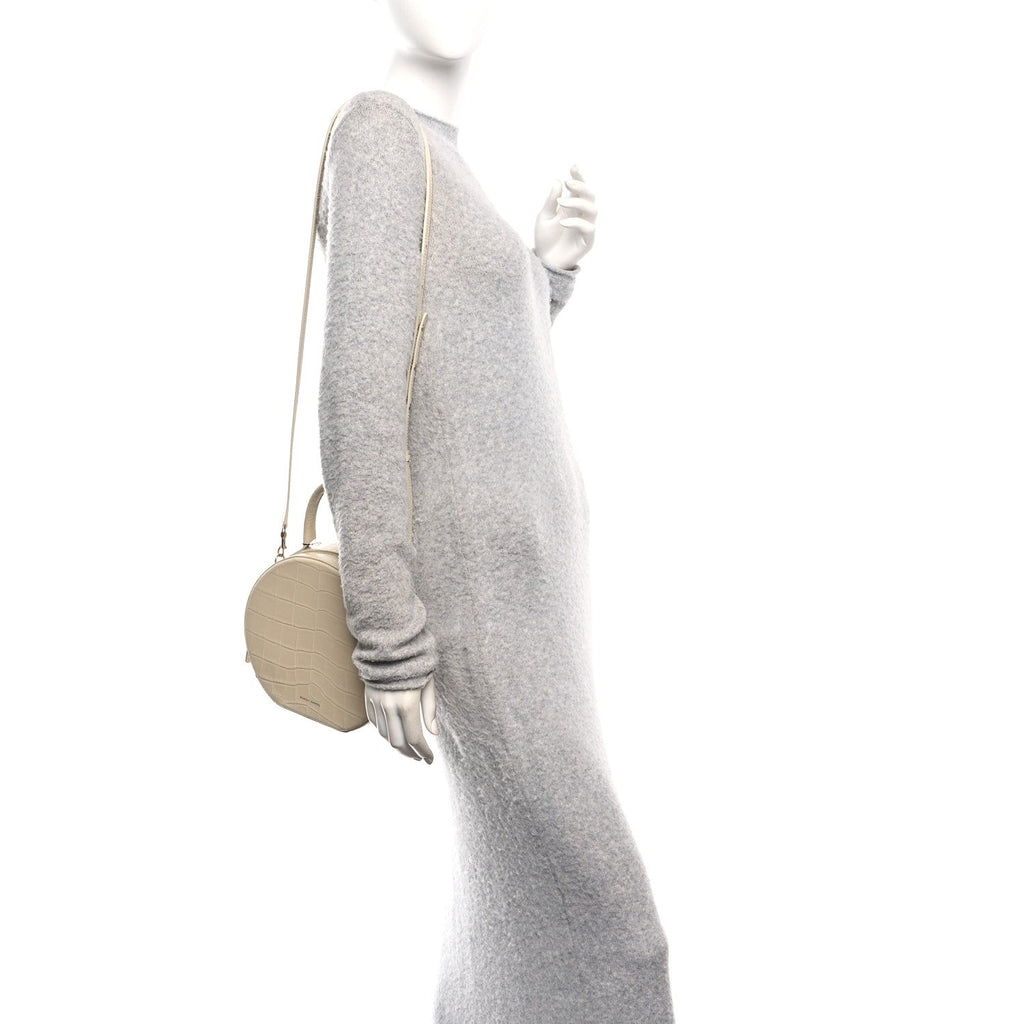 Calfskin Crocodile Embossed Circle Crossbody Bag Dune