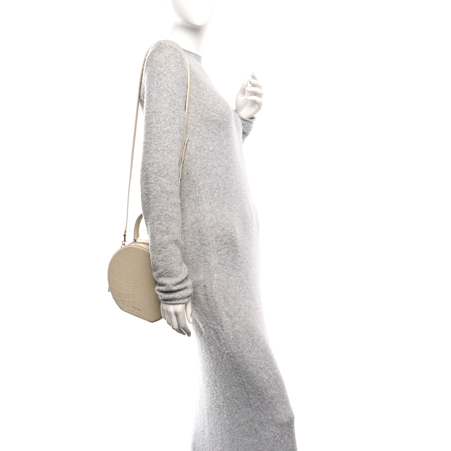 Calfskin Crocodile Embossed Circle Crossbody Bag Dune
