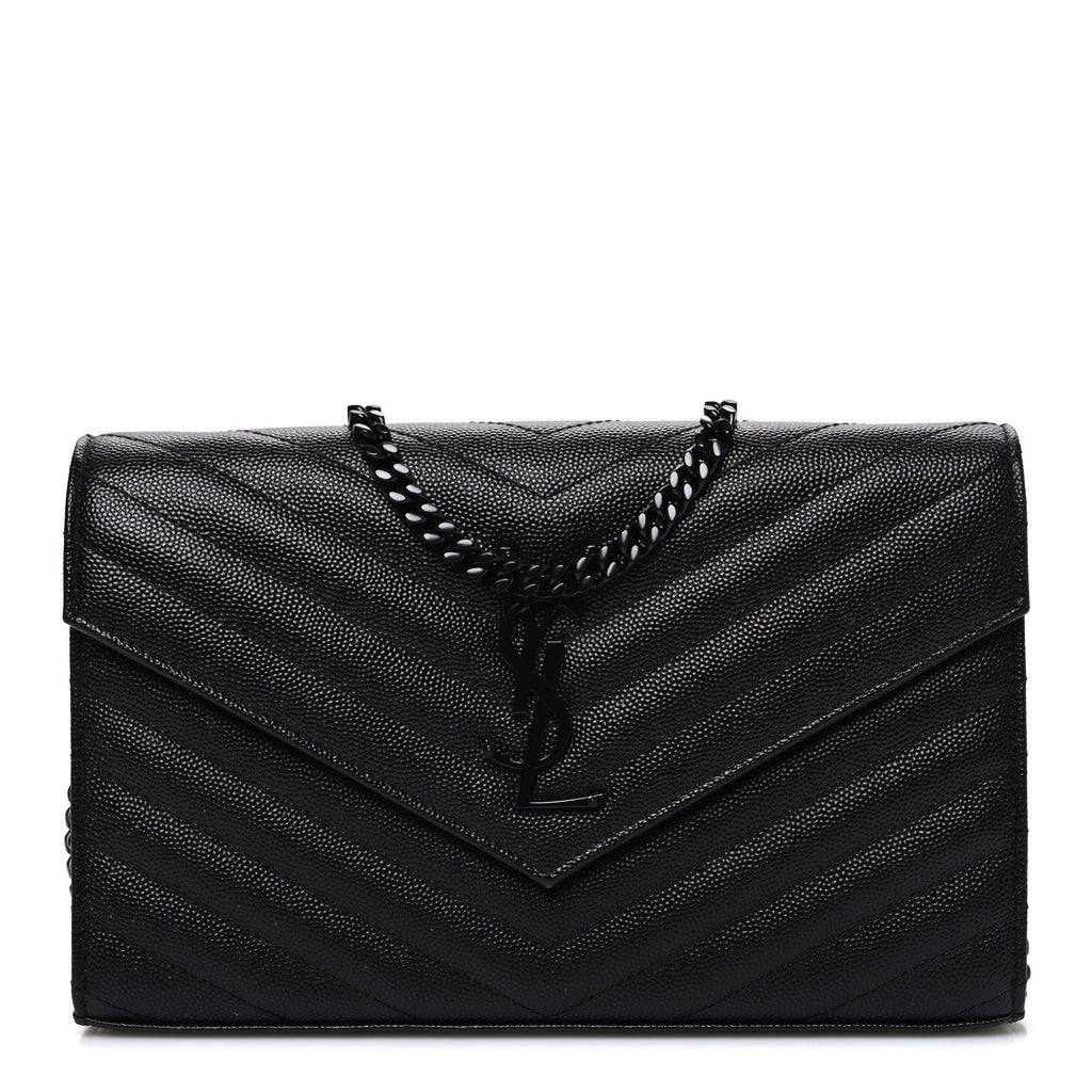 Grain De Poudre Matelasse Chevron Monogram Monochrome Chain Wallet Black