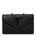 Grain De Poudre Matelasse Chevron Monogram Monochrome Chain Wallet Black
