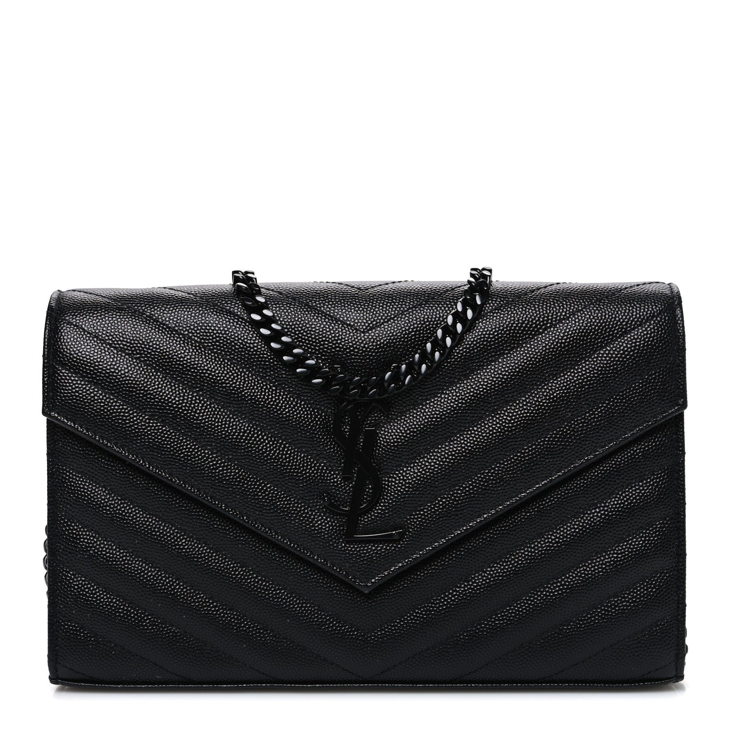 Grain De Poudre Matelasse Chevron Monogram Monochrome Chain Wallet Black
