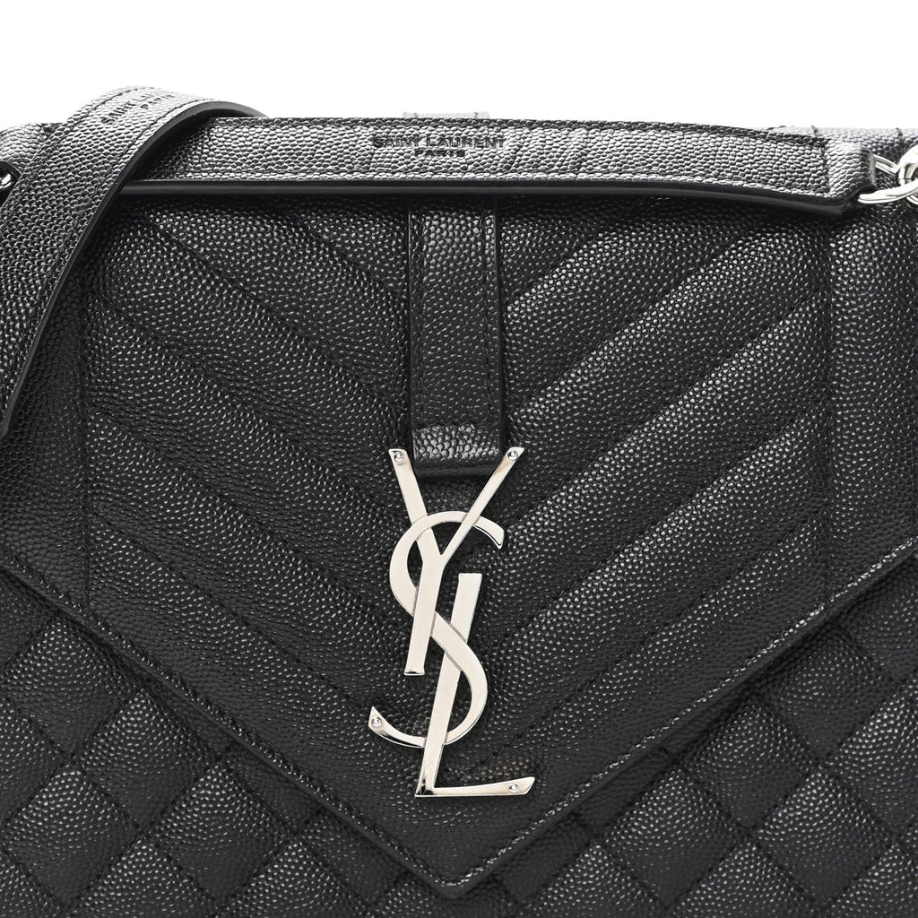 Grain De Poudre Textured Mixed Matelasse Triquilt Medium Monogram Satchel Black