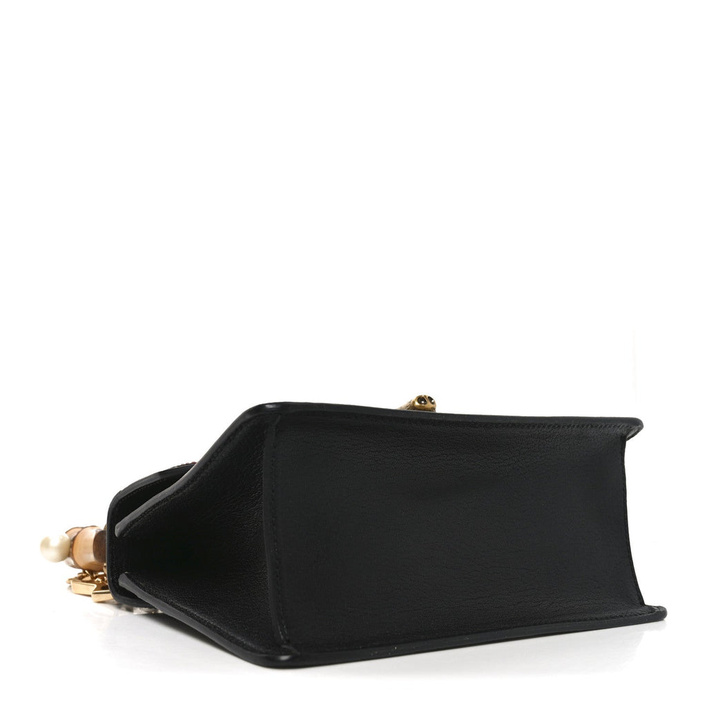 GG Supreme Monogram Goatskin Pearl Mini Fox Broche Bamboo Top Handle Bag Beige Ebony Black Hibiscus Red Mystic White