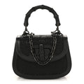 Moire Fabric Calfskin Rhinestone Monogram Monochrome Mini Bamboo 1947 Top Handle Chain Bag Black