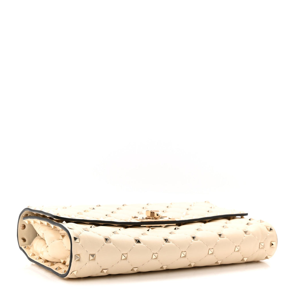 Lambskin Rockstud Spike Wallet on Chain Light Ivory