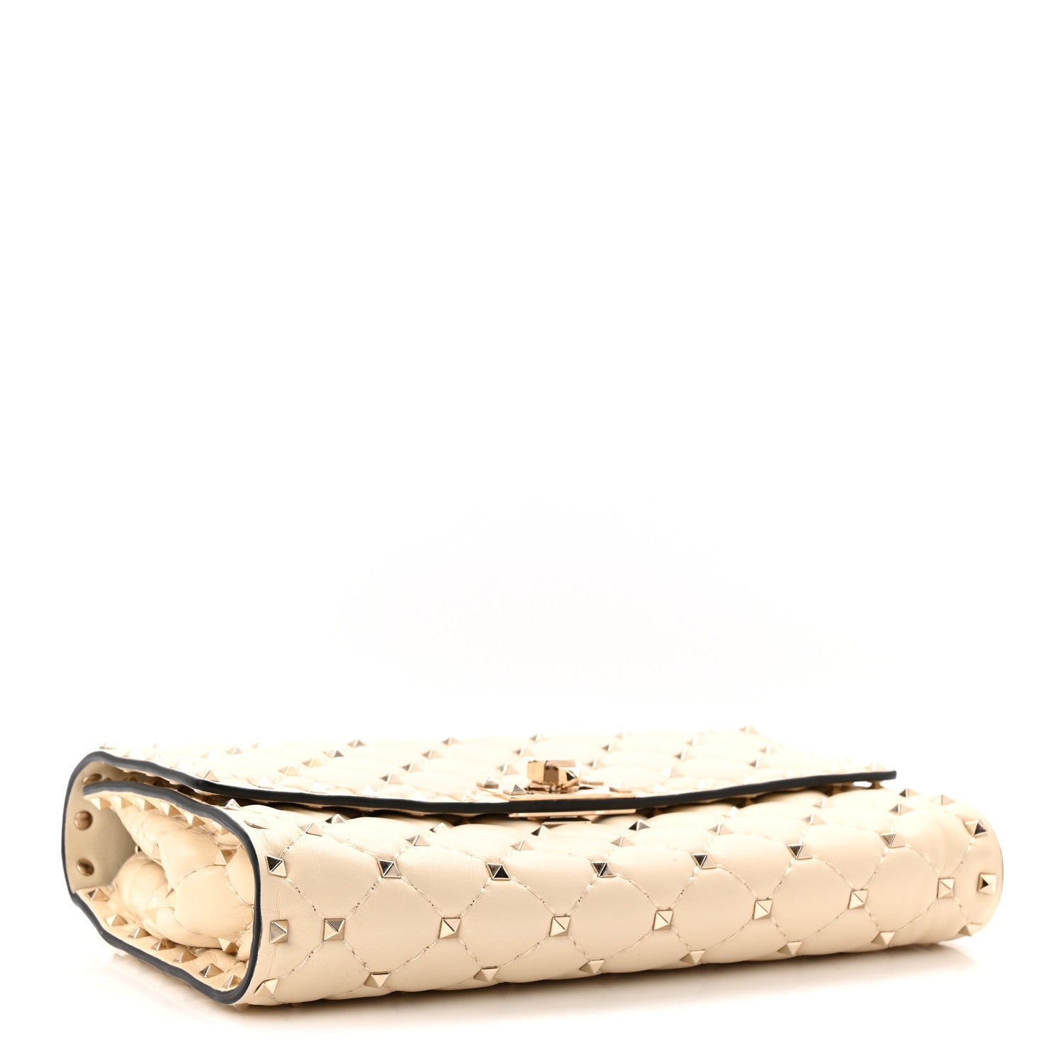 Lambskin Rockstud Spike Wallet on Chain Light Ivory