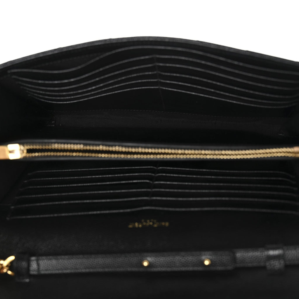 Grain De Poudre Matelasse Chevron Monogram Chain Wallet Black