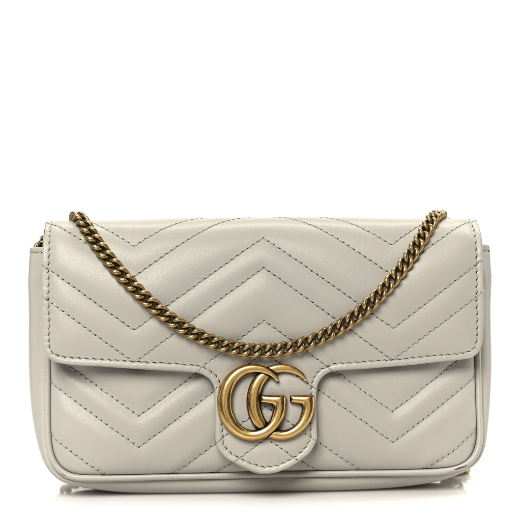 Calfskin Matelasse Mini GG Marmont Shoulder Bag With  Holder White Light Grey