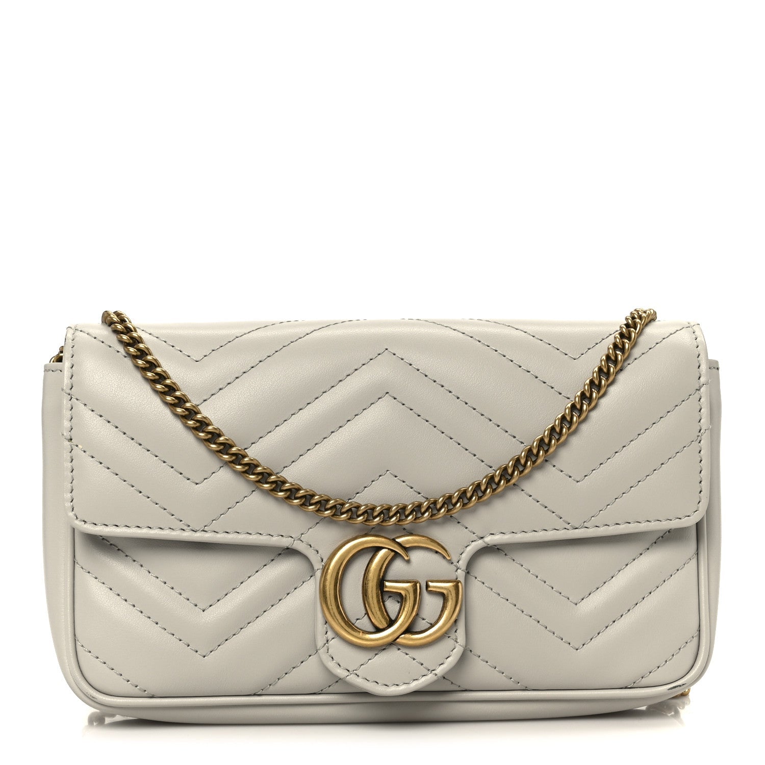 Calfskin Matelasse Mini GG Marmont Shoulder Bag With  Holder White Light Grey