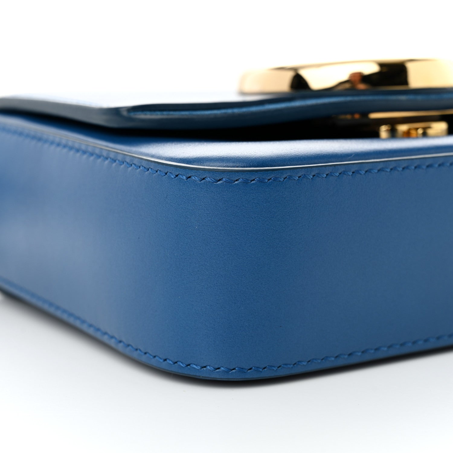 Shiny Calfskin Suede Mini C Bag Smoky Blue