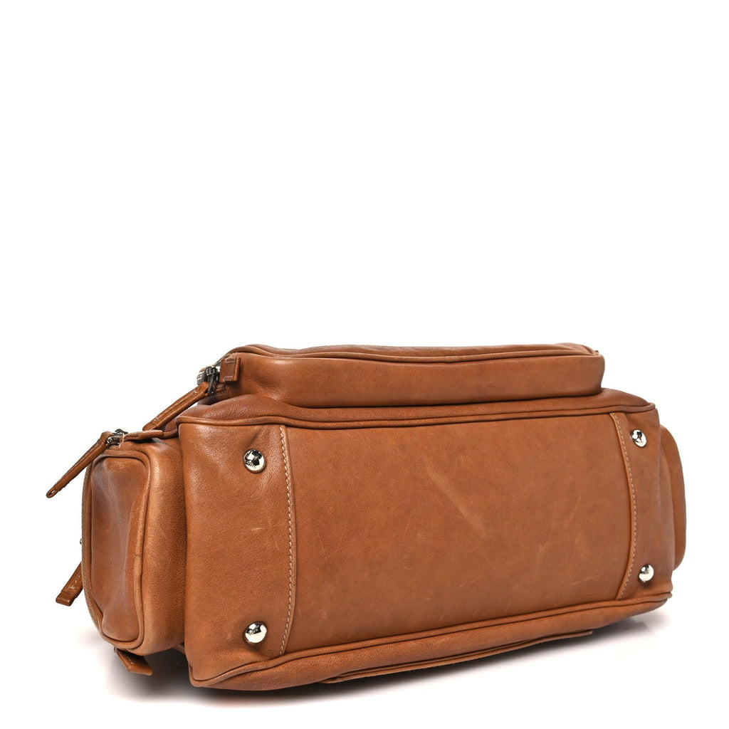 Nappa Pocket Top Handle Bag Caramel